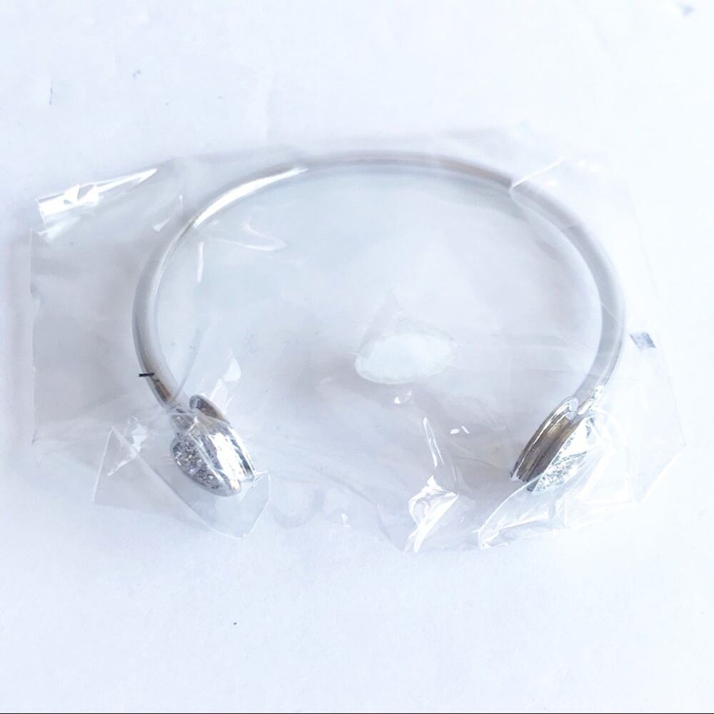 Baublebar Silver Rhinestone Heart Open Bangle Bracelet Sparkle Wedding Romantic